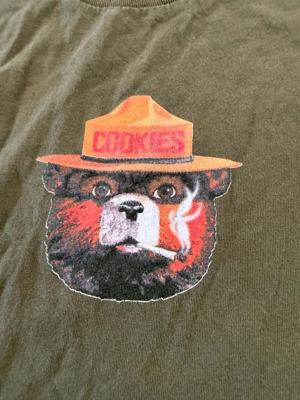 Cookies SF Smokey Bear Parody Graphic T-Shirt Olive Green XL